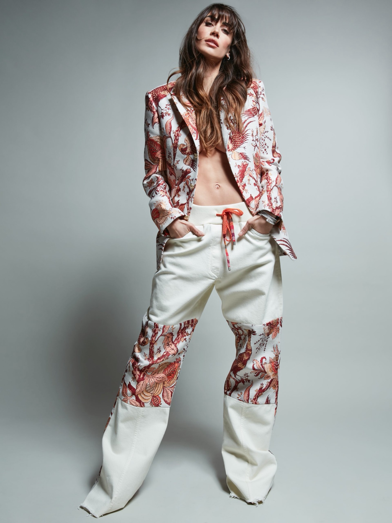 Editorial — floral suit, full length